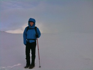 Field testing a Marmot jacket in a white-out